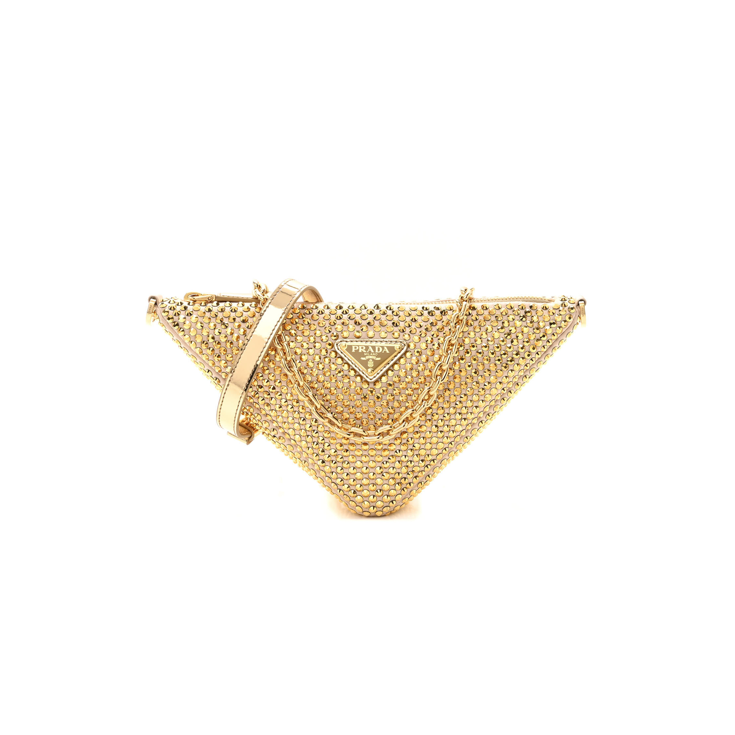 Pra*a satin crystal triangle crossbody pouch platino 1bc190 (26*14*6cm)